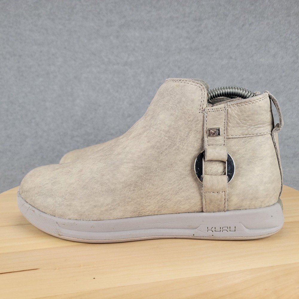 KURU Tempo Ankle Boots Women 6.5 Gray Leather Zip Arch Support Booties